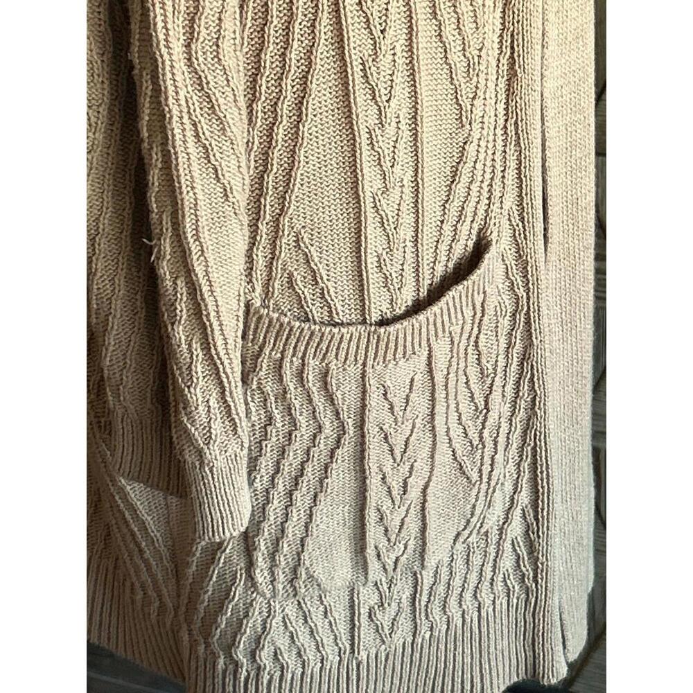 St. Johns Bay Womens Cardigan Large Tan Long Open Knit Front Pockets - Picture 4 of 7